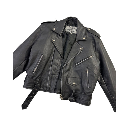 Vintage Black Rose Leather Biker Jacker - XL