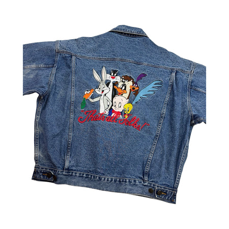 Vintage Warner Bros ‘That’s All Folks’ Embroidered Denim Jacket - XL