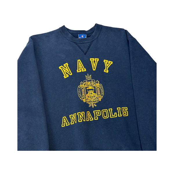 Vintage Navy Annapolis Champion Crew Neck - XL