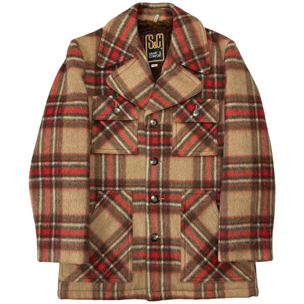 Vintage Faux Fur Lined Plaid Coat - M