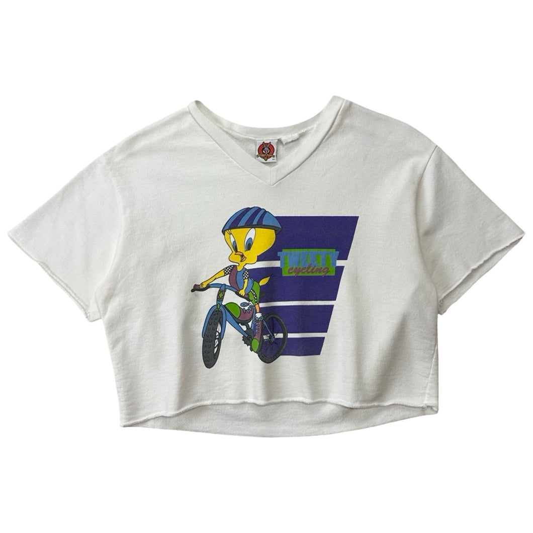 Vintage Tweety Cycling V Neck Short Sleeve Sweatshirt - M
