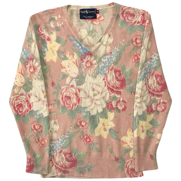 Vintage Ralph Lauren Floral V-Neck Knitted Jumper - M