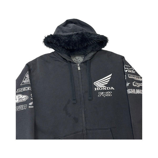 Vintage Honda Fox Racing Faux-Fur Lined Hoodie - L