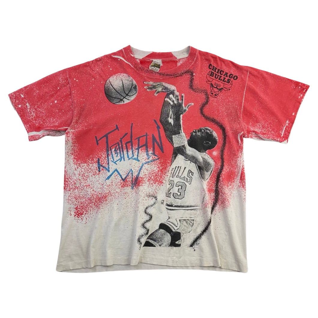Vintage Chicago Bulls Michael Jordan Magic Johnson All Over Print Tee - XL