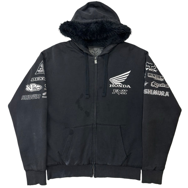 Vintage Honda Fox Racing Faux-Fur Lined Hoodie - L