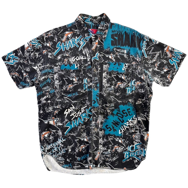 Vintage San Jose Sharks All Over Print Button Up Shirt - L
